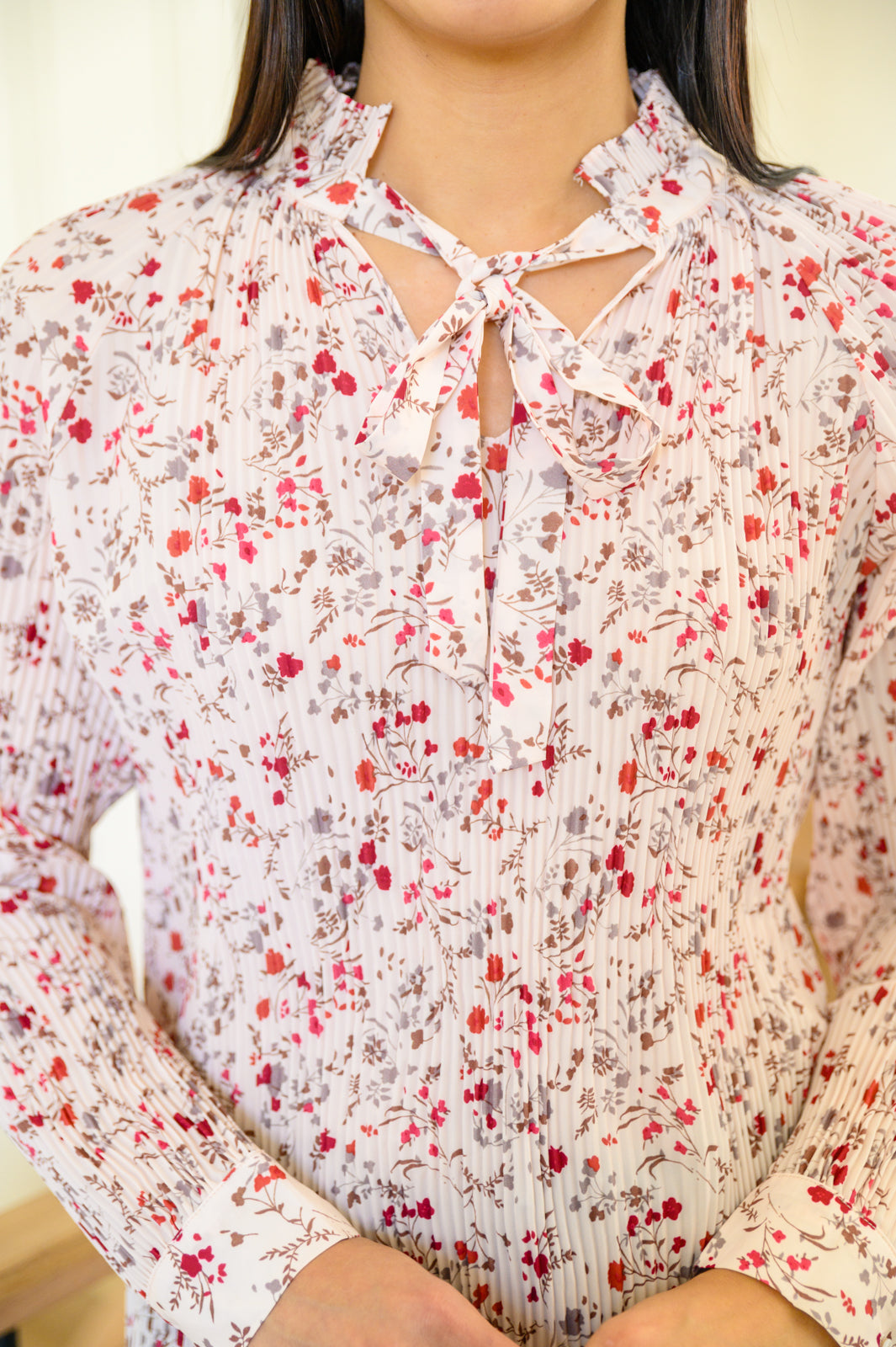 Stella Notched Neck Floral Long Sleeve Blouse   