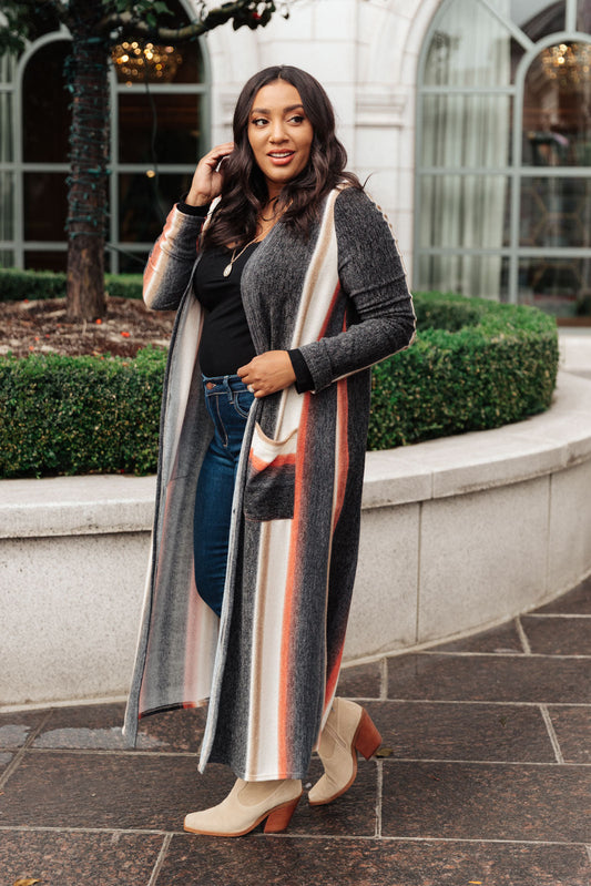 Get In the Cardigan Orange/Gray Stripes 1XL