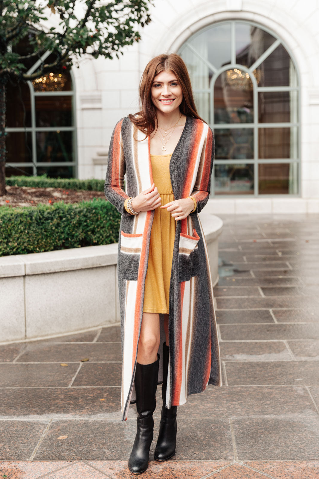 Get In the Cardigan Orange/Gray Stripes XS 