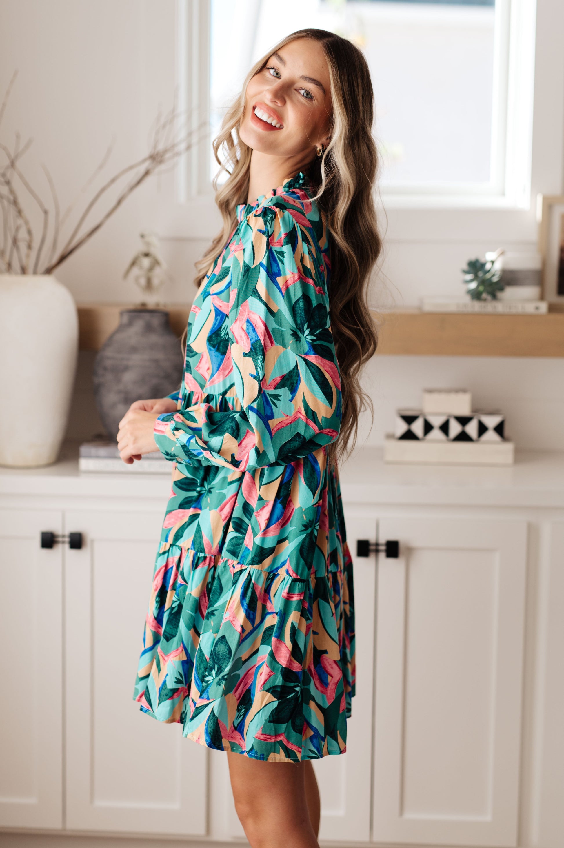 Abstract Blooms Floral Tiered Dress   