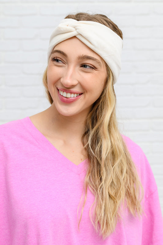 Keep it Twisted Velvet Twist Headband In Ivory Ivory OS