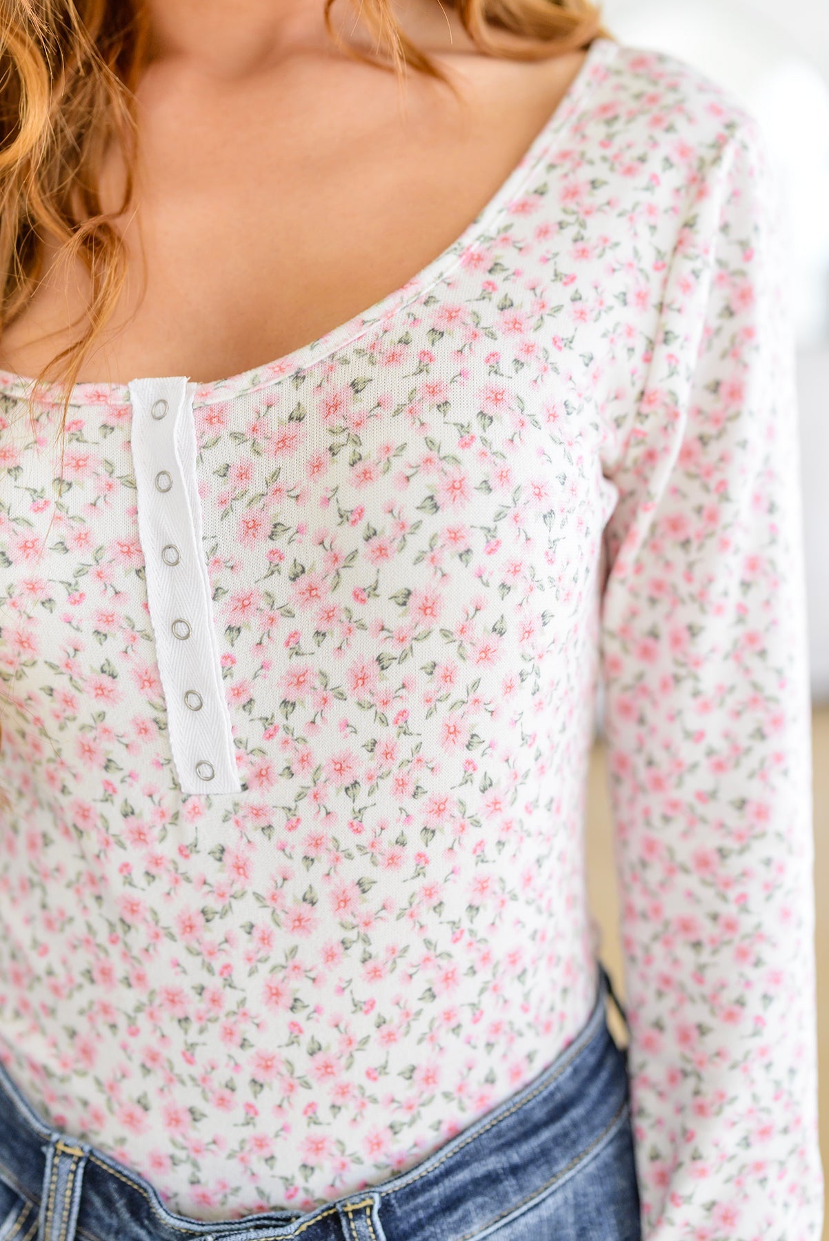 Always Wishing Ditsy Floral Henley Bodysuit   