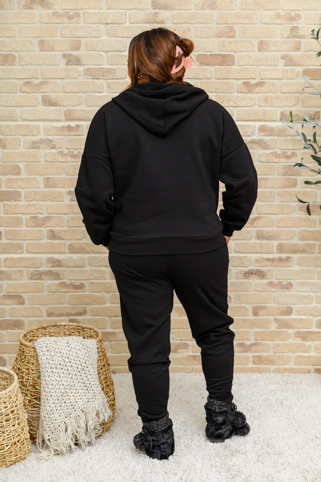 Lounge All Day Zip Up Hoodie & Joggers Set In Black   