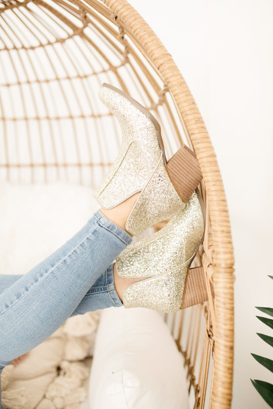 Anastasia Glitter Ankle Booties in Gold 6.0  