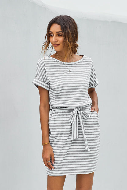 Striped T-Shirt Dress Striola Gray S 