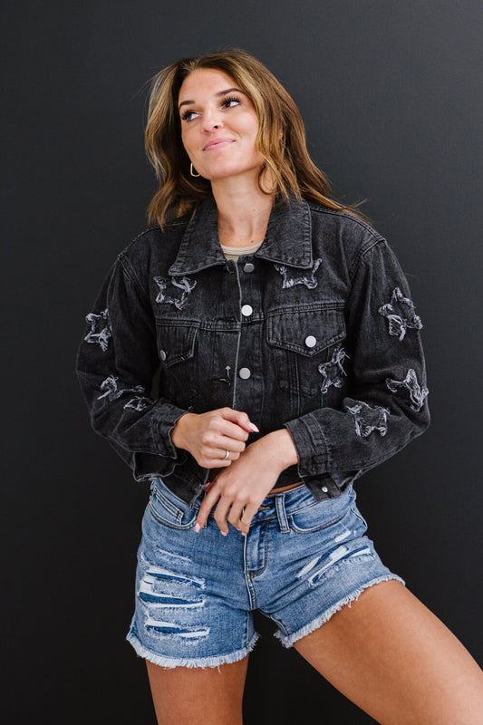Star-Crossed Cropped Denim Jacket Black S