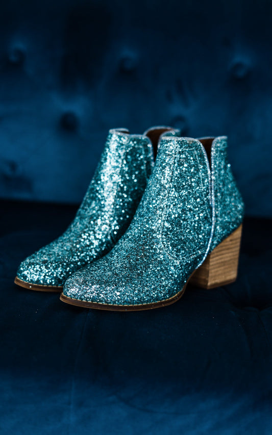 Anastasia Glitter Ankle Booties in Blue 6.0  