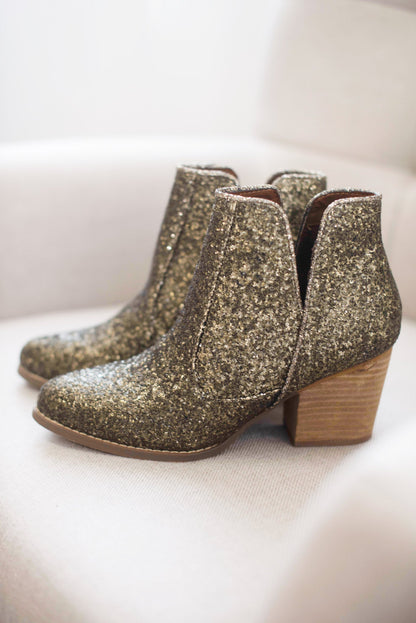 Anastasia Glitter Ankle Booties in Bronze 6.0  