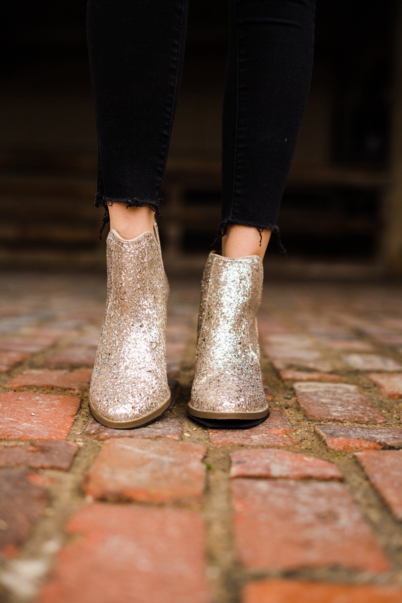 Anastasia Glitter Ankle Booties in Gold   