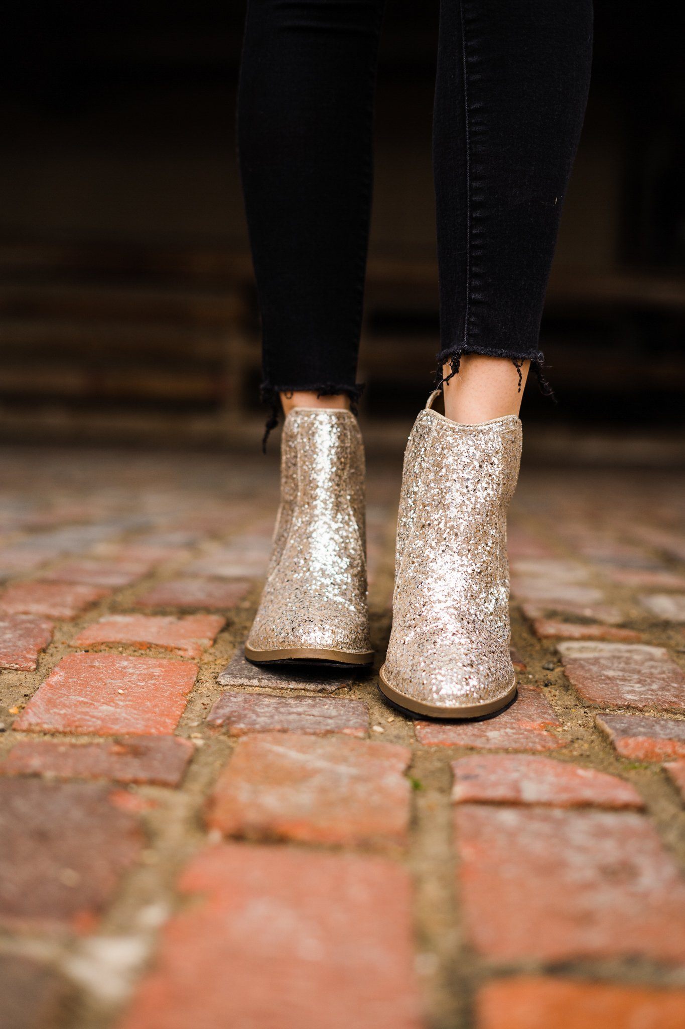Anastasia Glitter Ankle Booties in Gold   