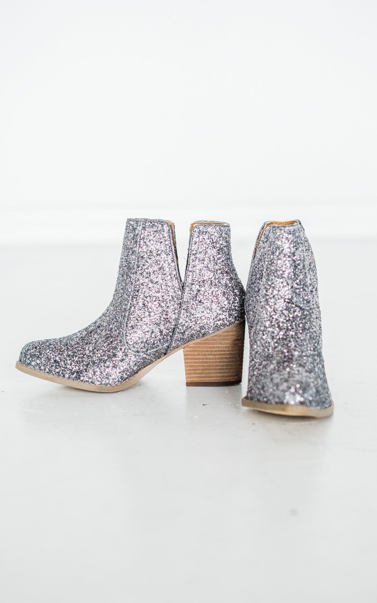 Anastasia Glitter Ankle Booties in Silver   