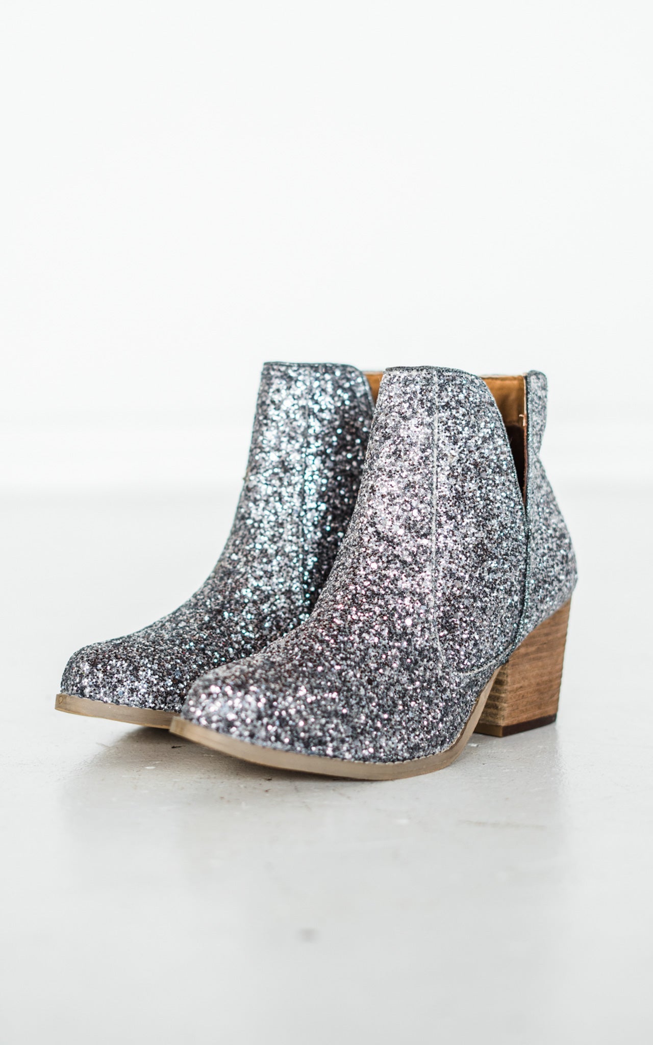 Anastasia Glitter Ankle Booties in Silver   