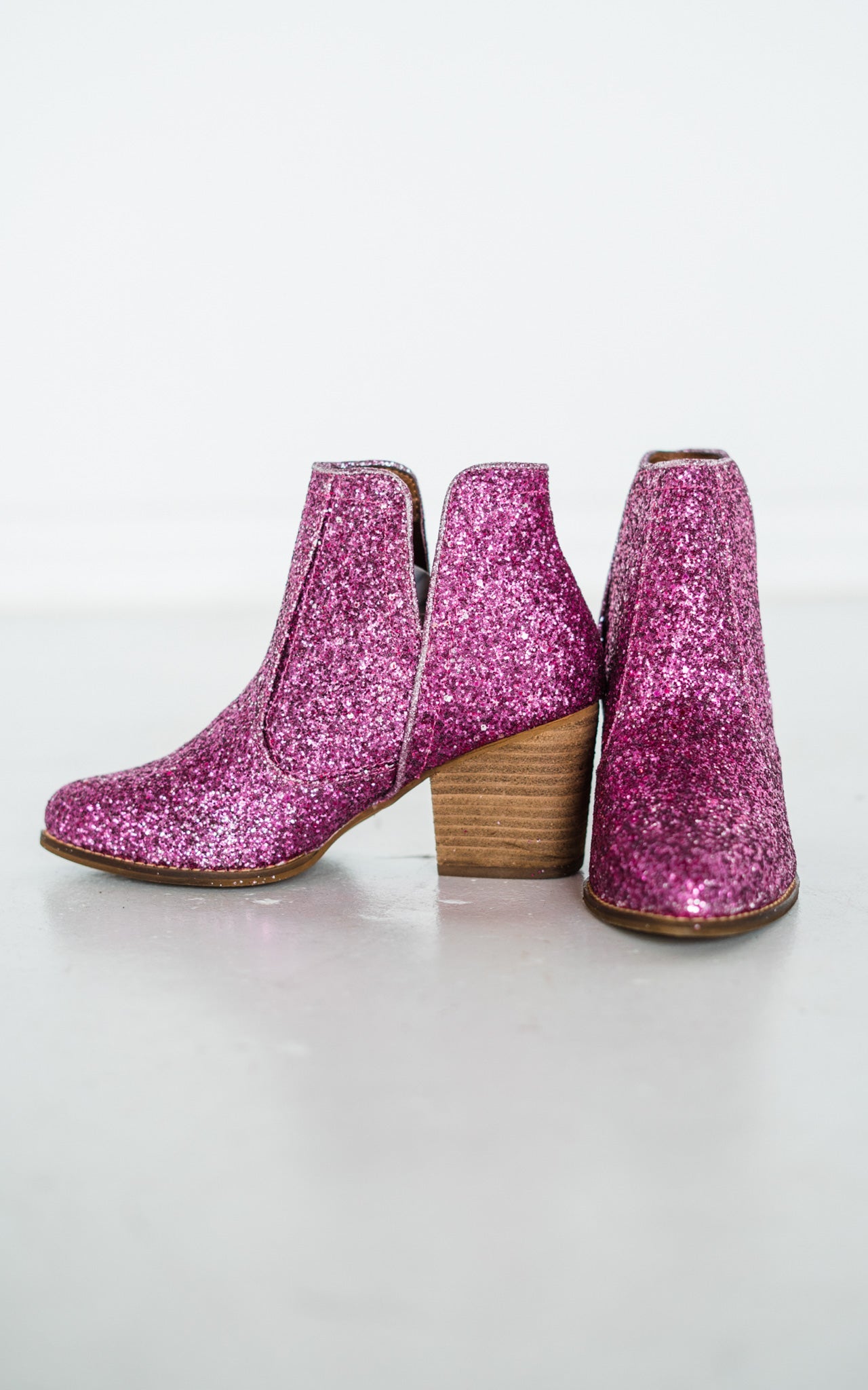 Anastasia Glitter Ankle Booties in Fuchsia   
