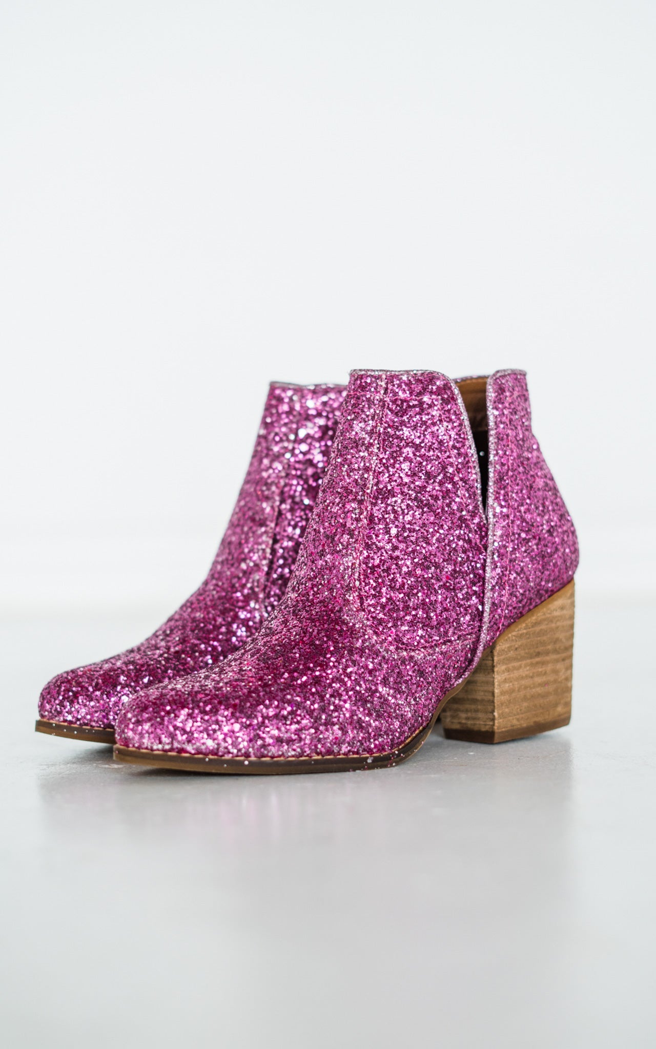 Anastasia Glitter Ankle Booties in Fuchsia   