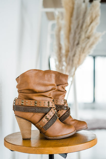 Come Here Stud Booties in Cognac 6.0  