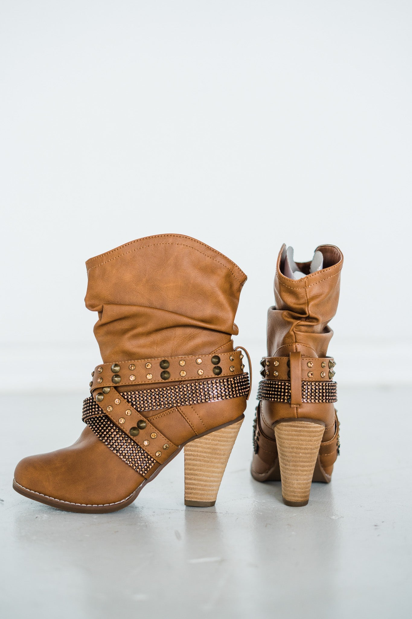 Come Here Stud Booties in Cognac   