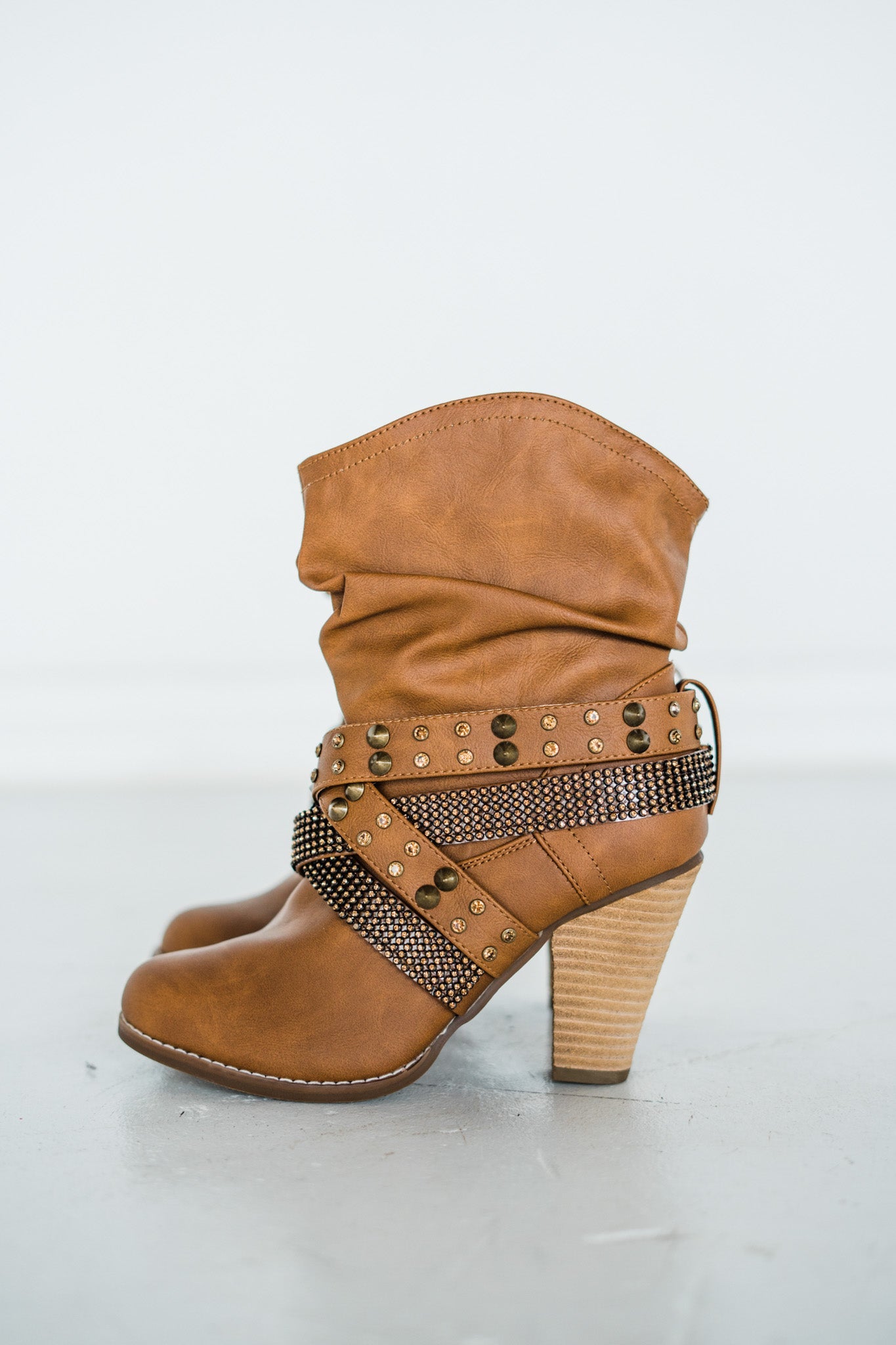 Come Here Stud Booties in Cognac   