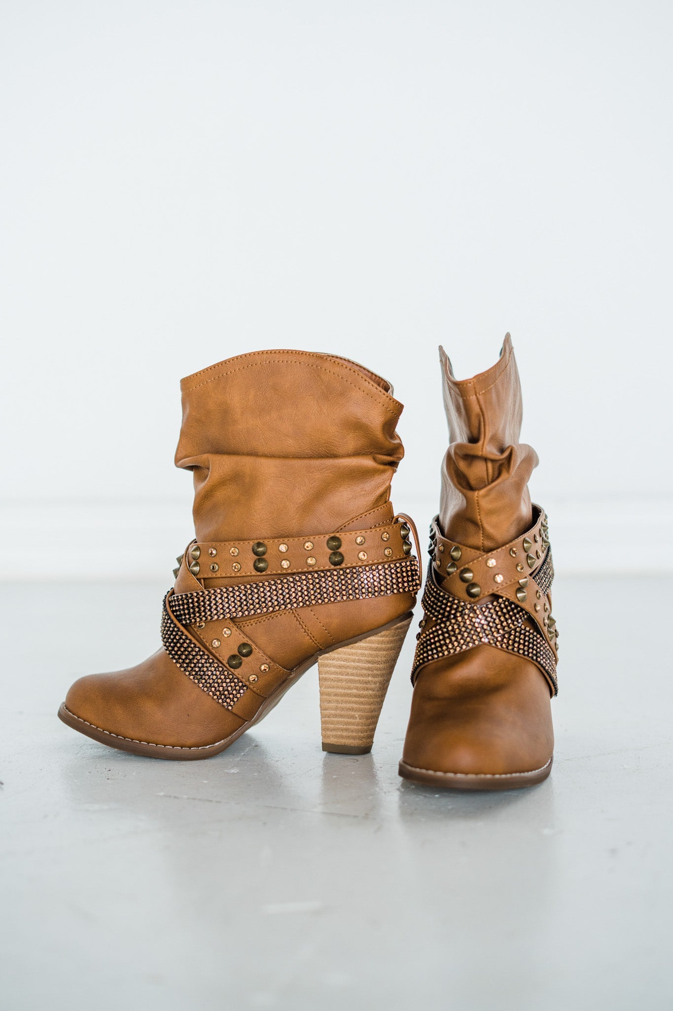 Come Here Stud Booties in Cognac   